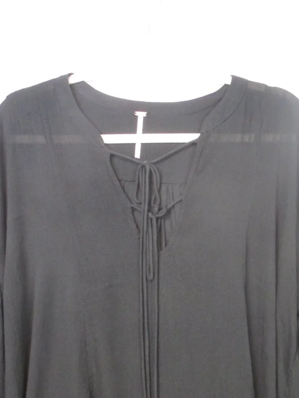 Free People Black Peasant Blouse Pleated Oversized Front Ties Top Size S/P
